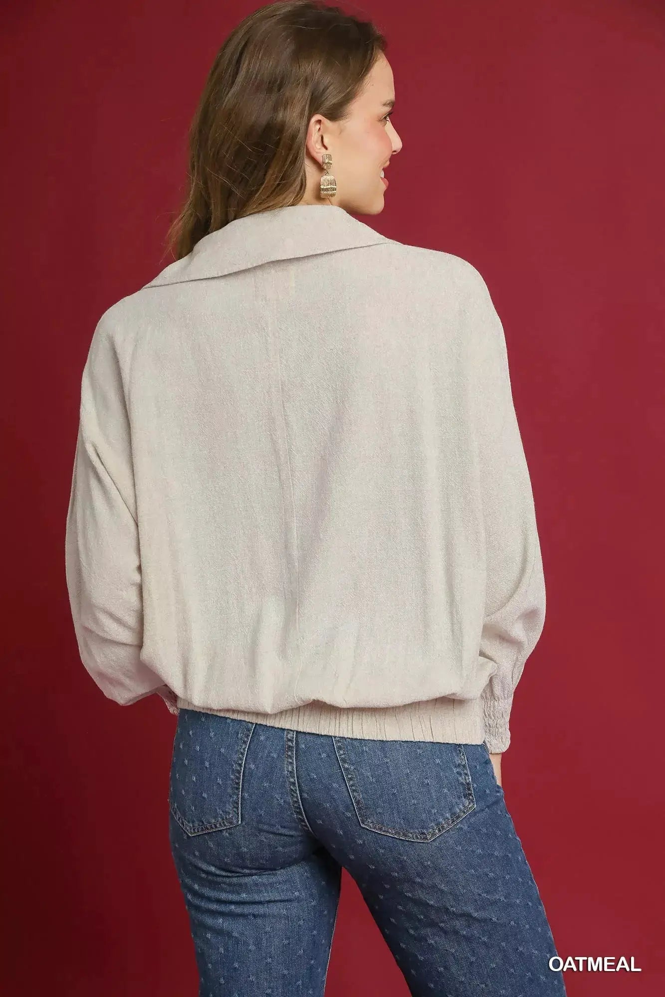 Linen Long Sleeves Elastic Hem Blouse | Umgee by Trendsi