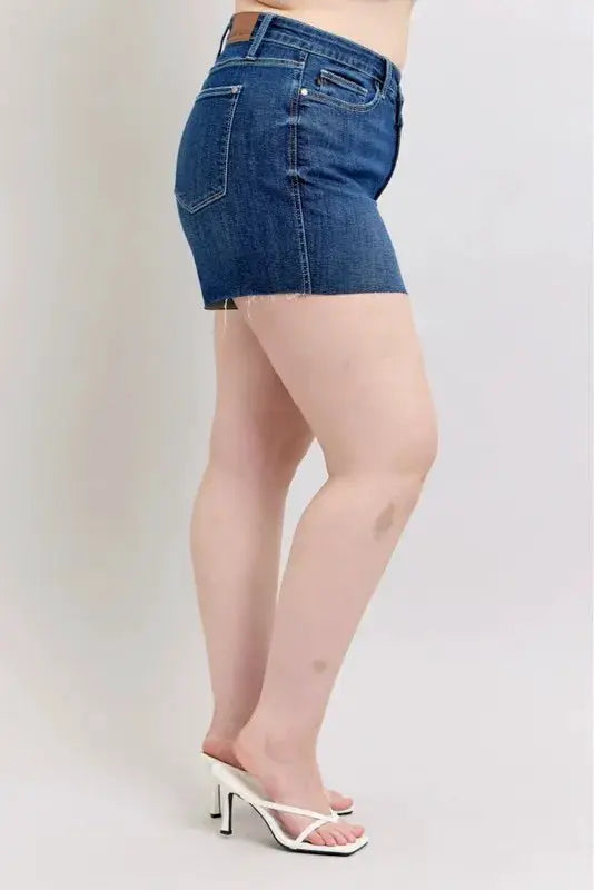 Full Size High Waist Criss-Cross Waistband Denim Shorts Plus | Judy Blue by Trendsi