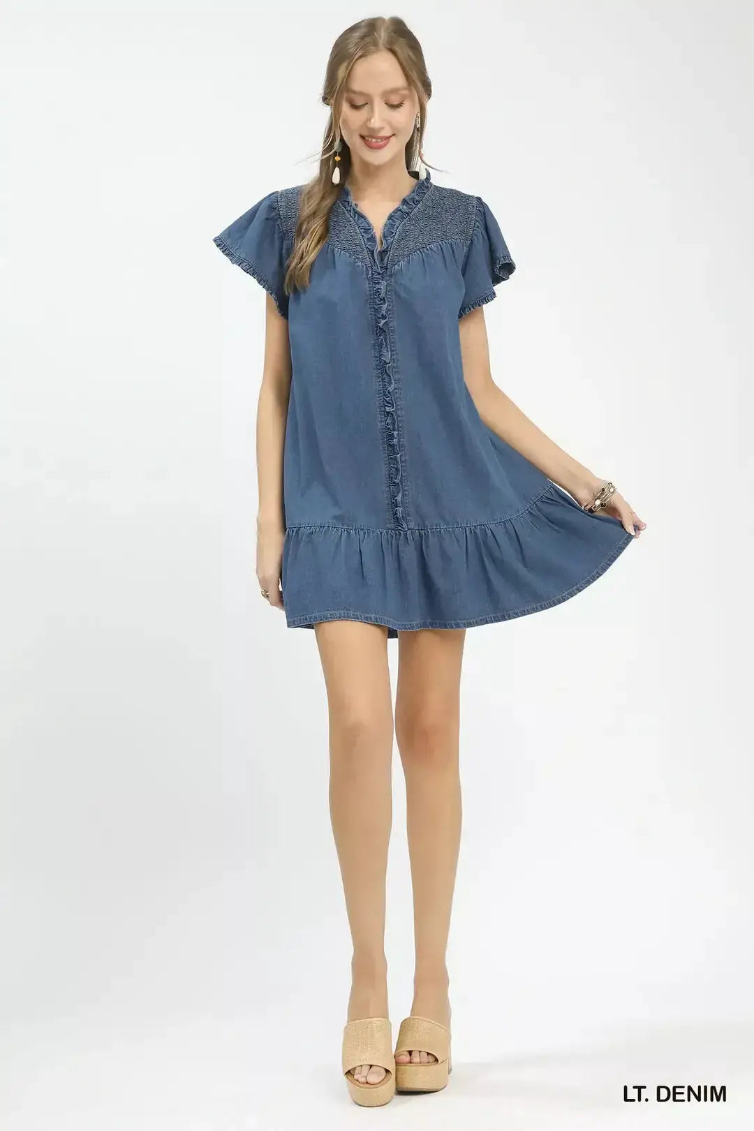 Ruffled Washed Denim Dress | Umgee by Trendsi