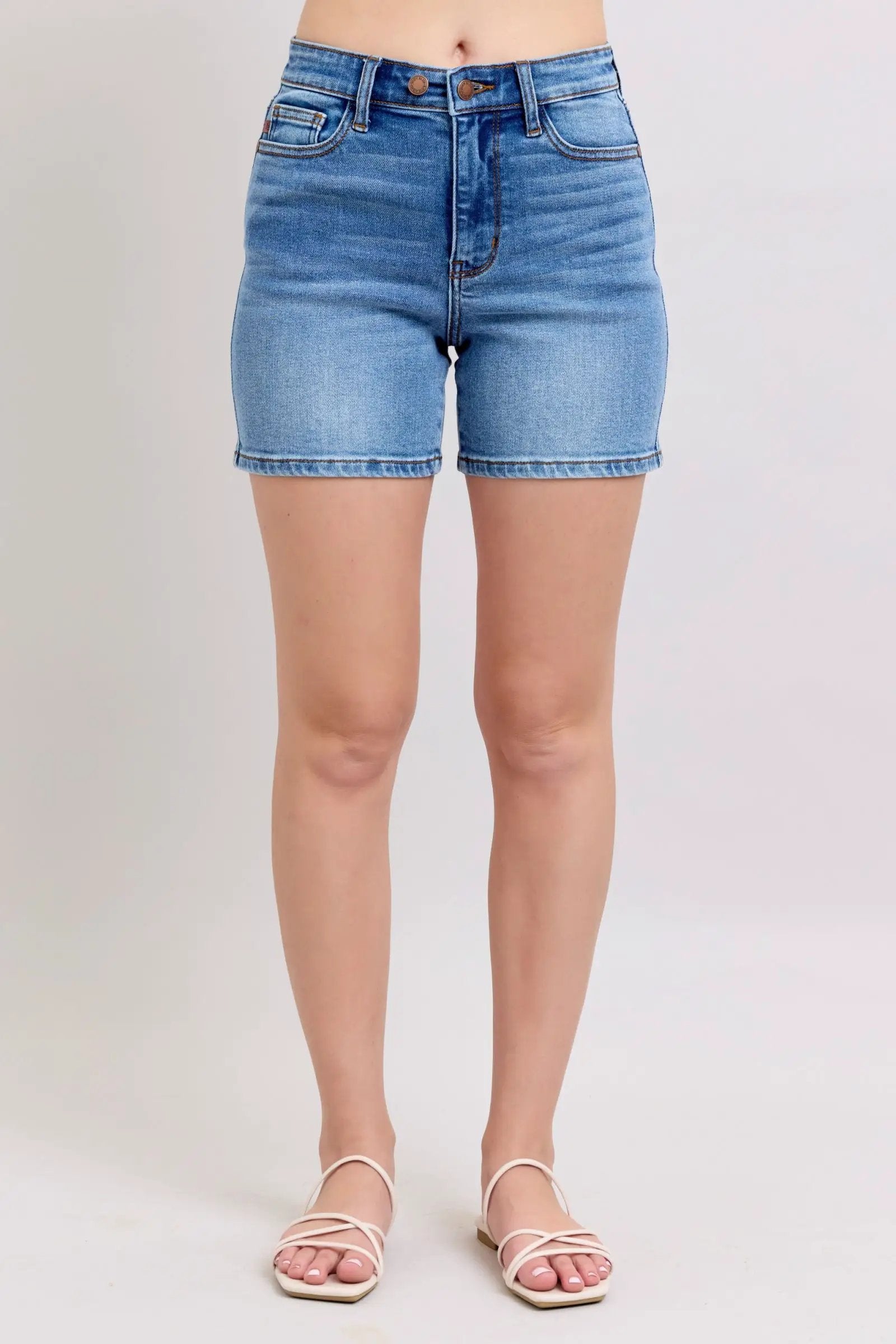 Full Size Two Button Denim Shorts with Pockets Plus Size | Judy Blue by Trendsi