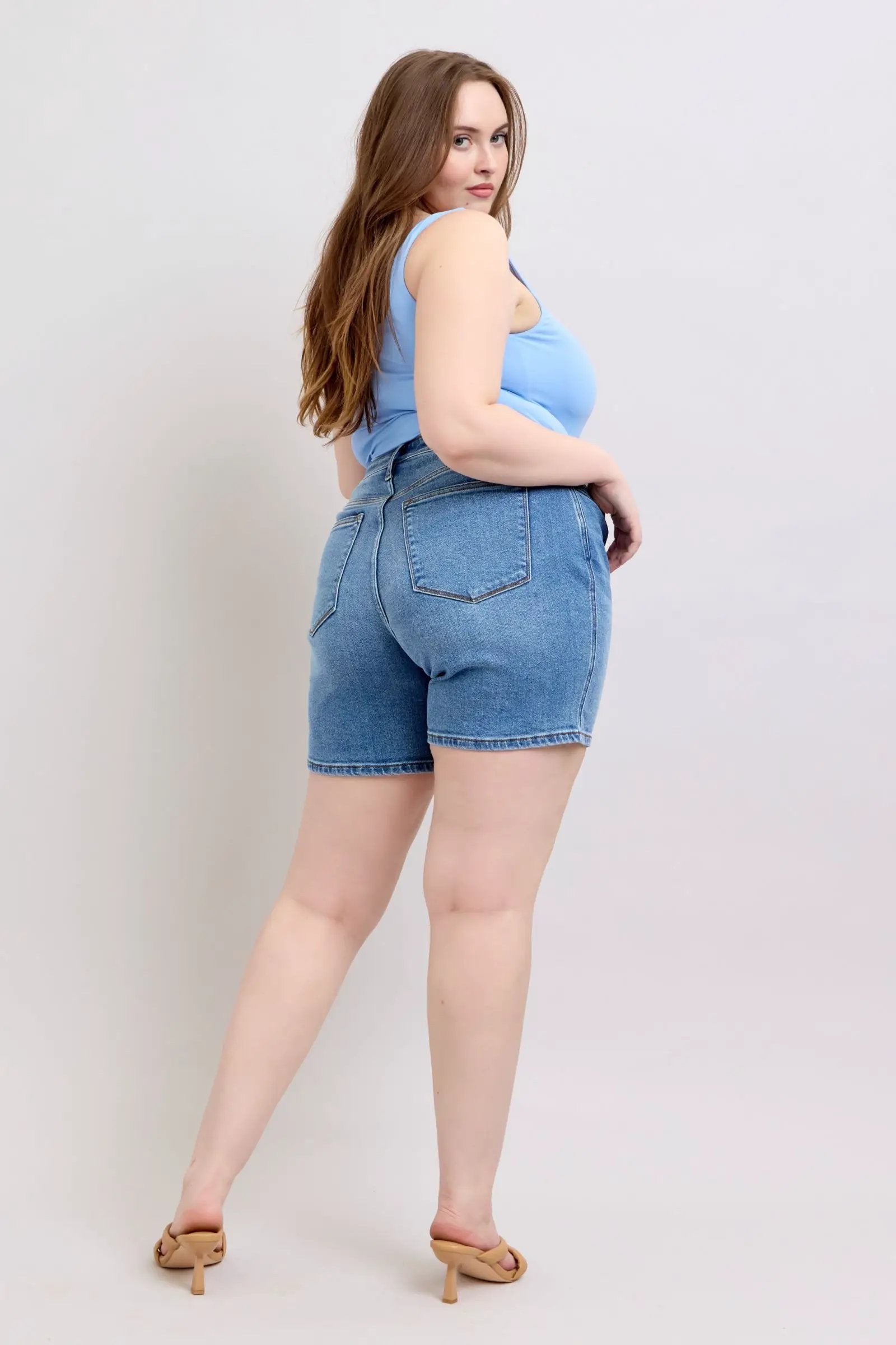 Full Size Two Button Denim Shorts with Pockets Plus Size | Judy Blue by Trendsi