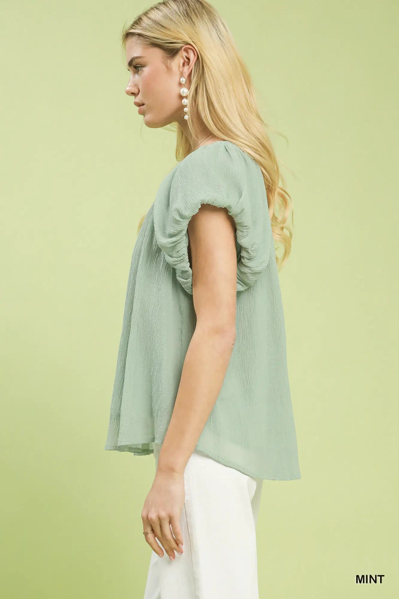 Crinkle Flutter Sleeve Peasant Top | Umgee by Trendsi