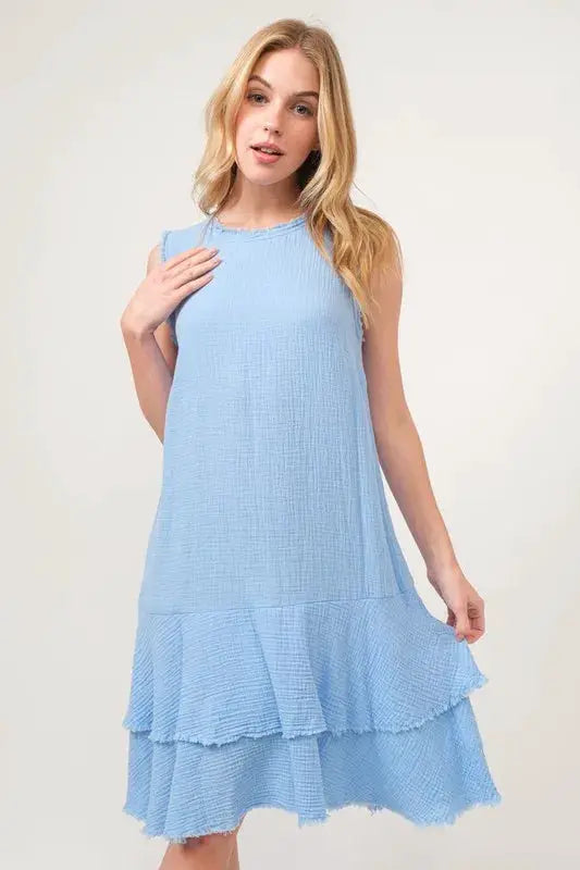 Washed Fringe Detail Tiered Dress | And The Why by Trendsi