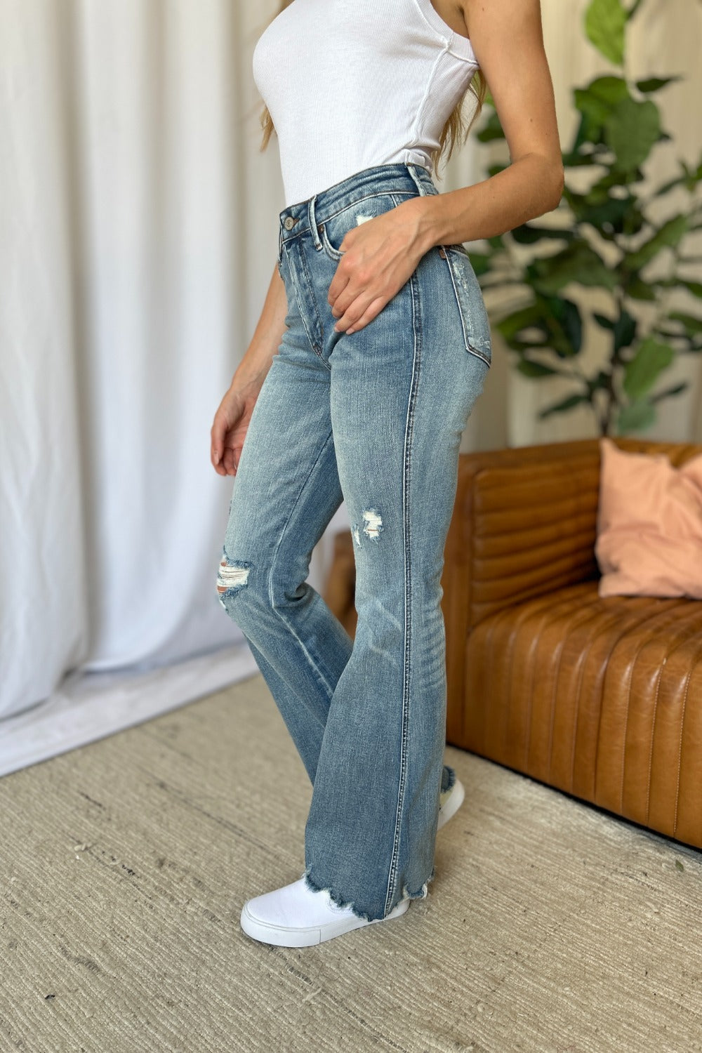 Medium Rise Tummy Control Destroy Flare Jeans | Judy Blue