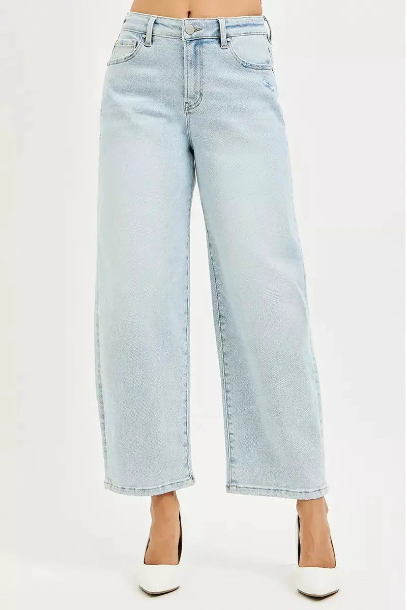 High Rise Crop Barrel Jeans | RISEN by Trendsi