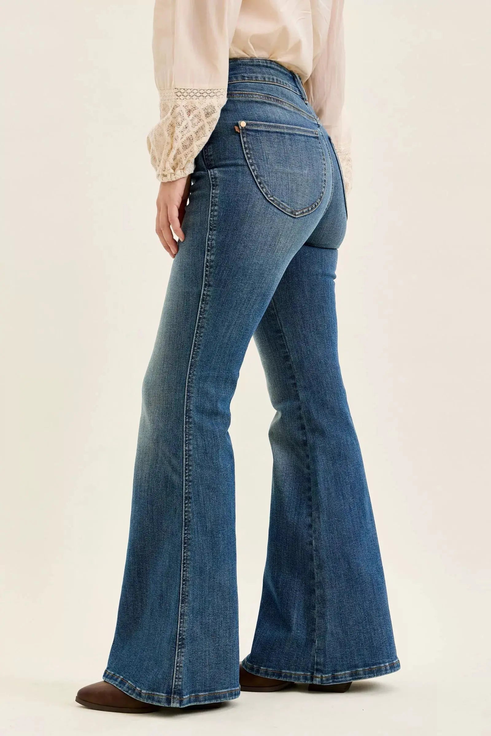 High Waist Double Button Tummy Control Flare Jeans | Judy Blue by Trendsi