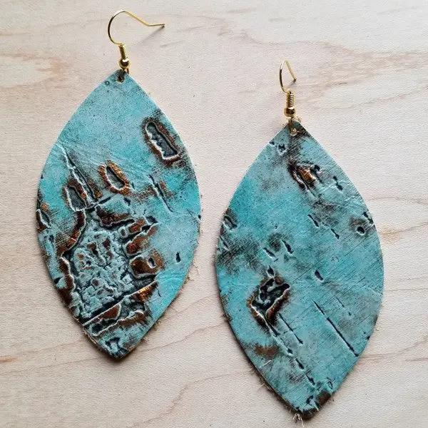 Leather Oval Earrings in Turquoise Metallic by The Jewelry Junkie