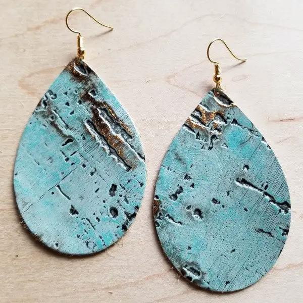 Leather Teardrop earrings in Turquoise Metallic by The Jewelry Junkie