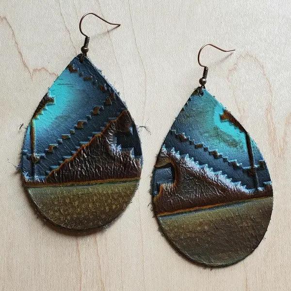 Leather Teardrop Earrings in Blue Navajo by The Jewelry Junkie
