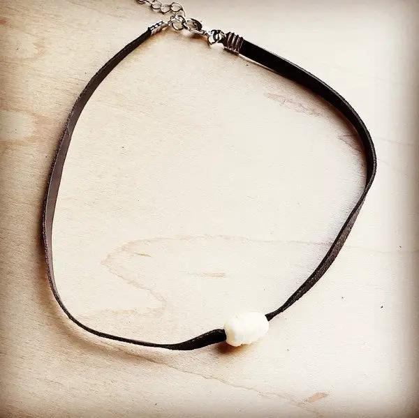 Floating Pearl on Brown Leather Choker Necklace by The Jewelry Junkie