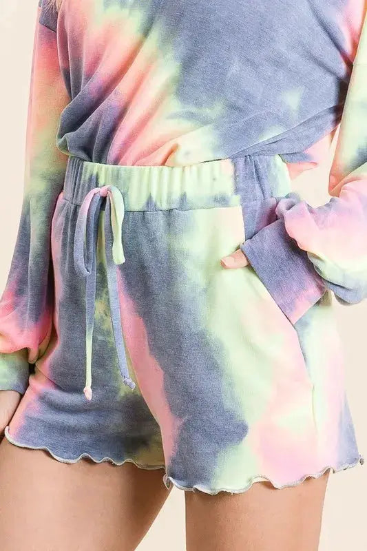 Tie Dye French Terry Shorts and Curly Edge | BiBi by Trendsi