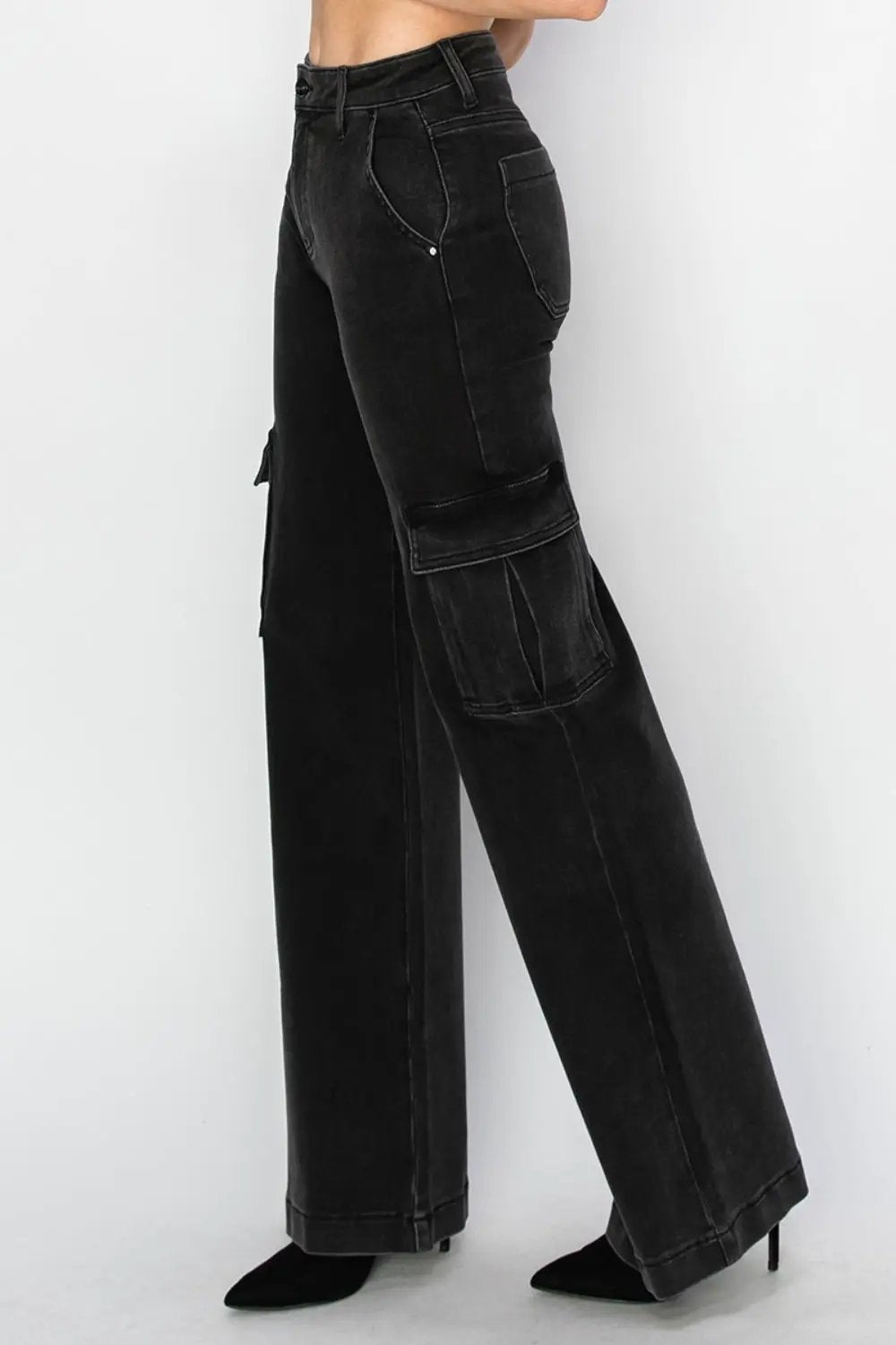 Full Size High Rise Wide Leg Cargo Jeans | Risen by Trendsi
