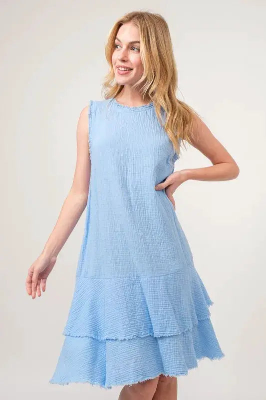 Washed Fringe Detail Tiered Dress | And The Why by Trendsi
