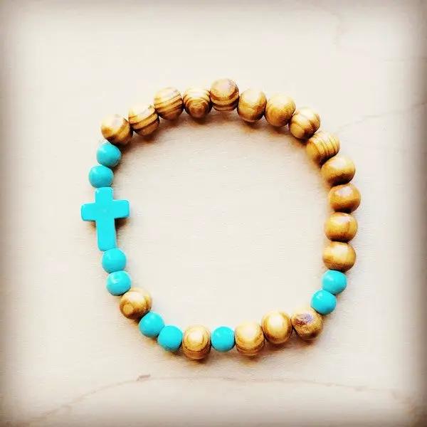 Bracelet Bar-Wood & Blue Turquoise Beads by The Jewelry Junkie