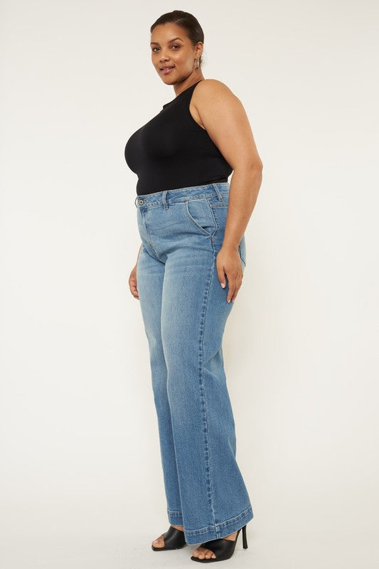 Plus High Rise Trouser Wide Leg Jeans | Kan Can USA