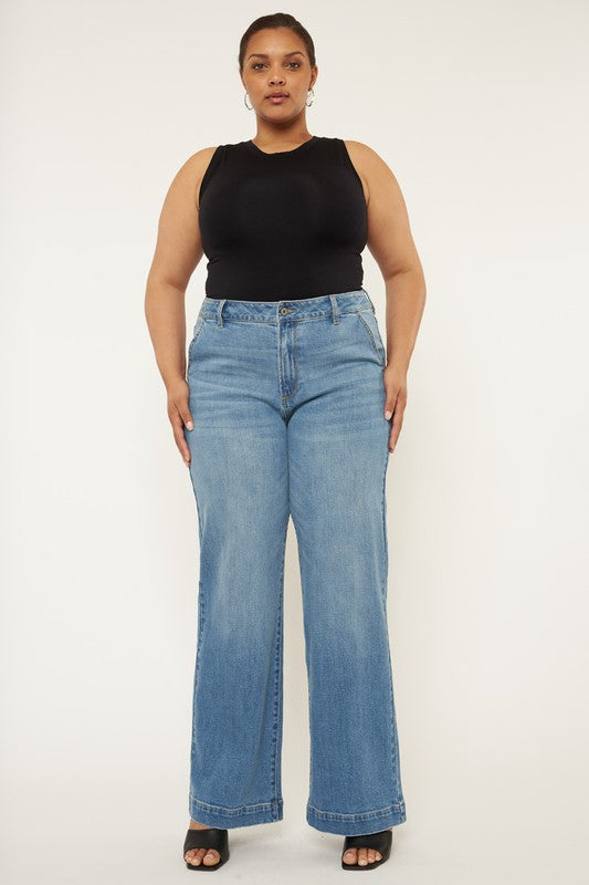 Plus High Rise Trouser Wide Leg Jeans | Kan Can USA