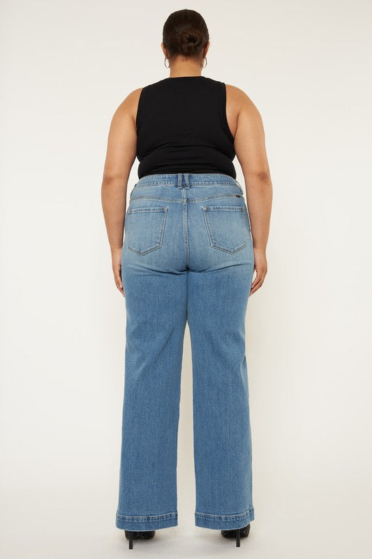 Plus High Rise Trouser Wide Leg Jeans | Kan Can USA