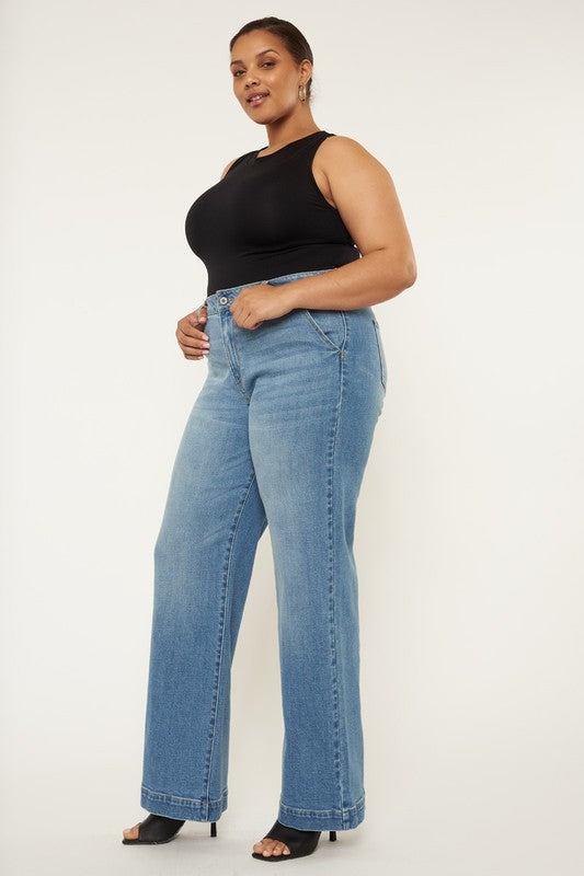 Plus High Rise Trouser Wide Leg Jeans | Kan Can USA