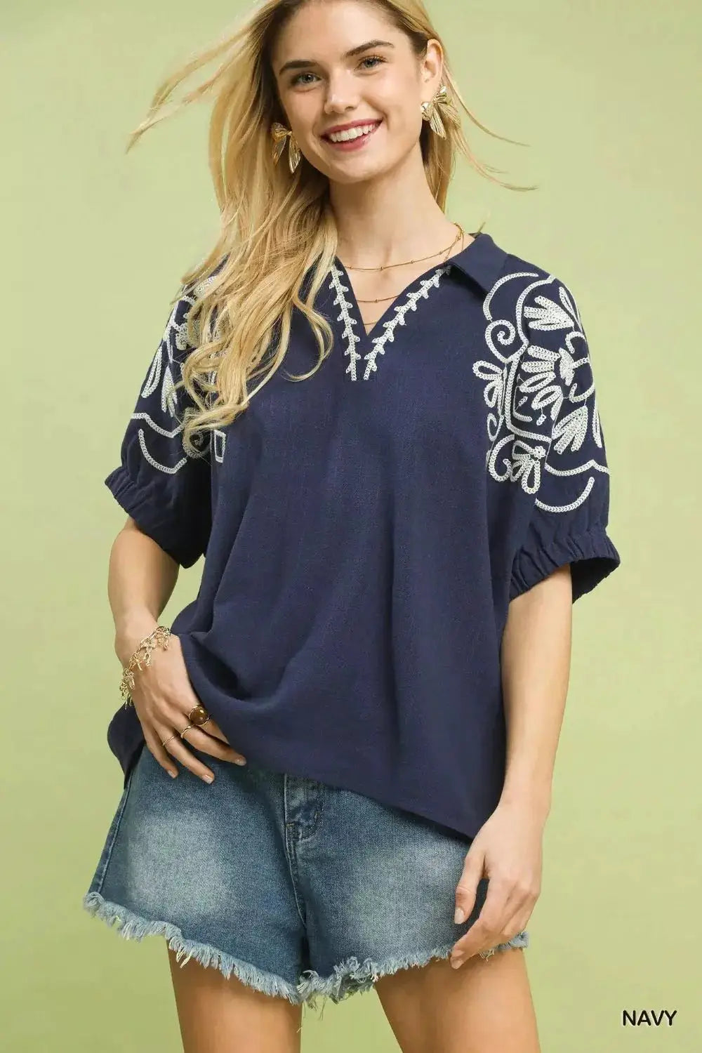 Floral Embroidered Sleeve Blouse | Umgee by Trendsi