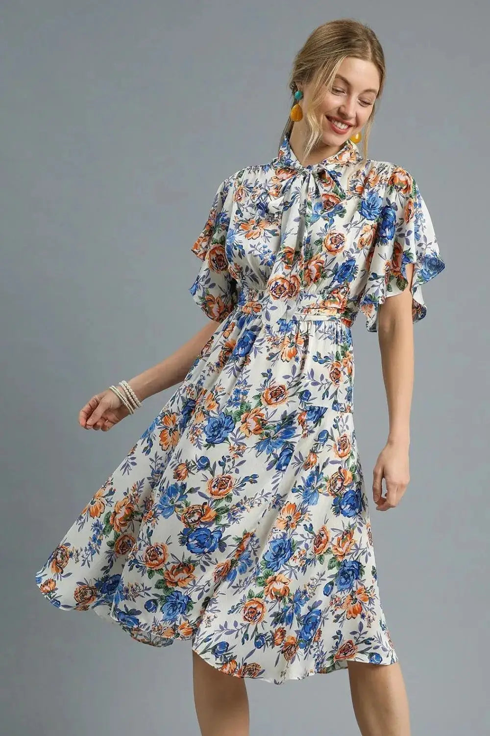 Floral Print Flutter Sleeve Dress | Umgee by Trendsi