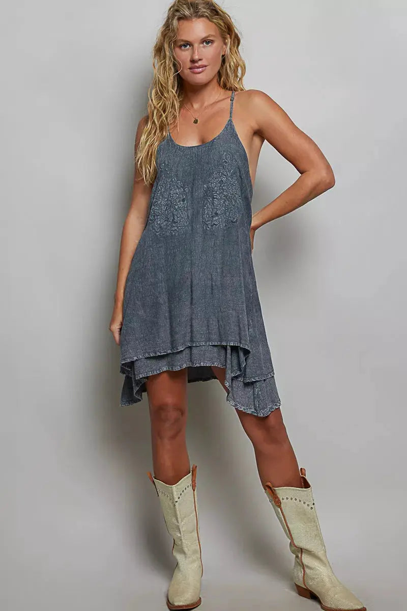 POL Embroidered Adjustable Strap Mini Dress by Trendsi