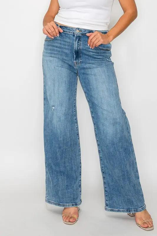 Full Size High Rise Wide Leg Jeans with Pockets | bytos by Trendsi
