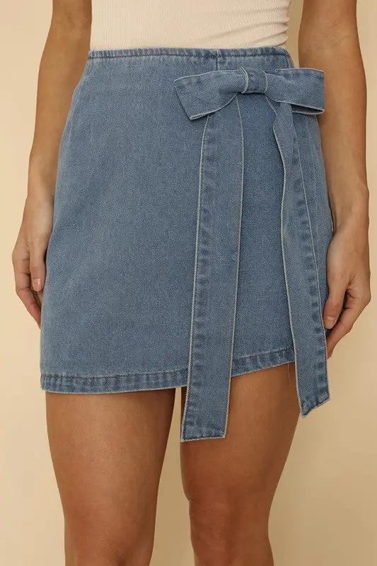 Asymmetrical denim bow skirt by Miss Sparkling
