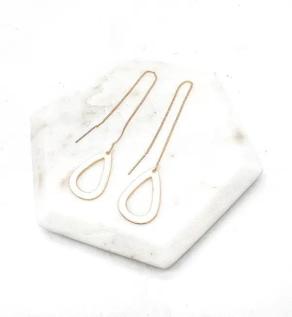 White Gold Teardrop Threader Minimalist Earrings by Baubles by B