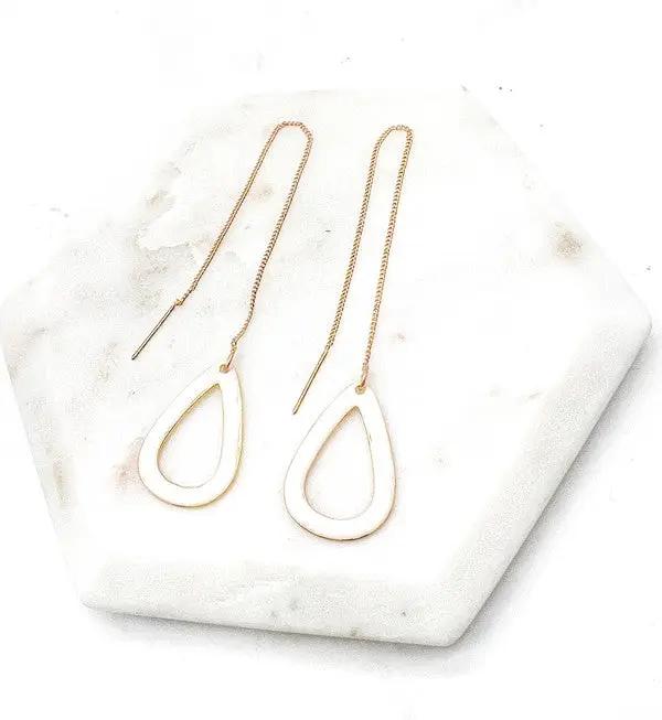 White Gold Teardrop Threader Minimalist Earrings by Baubles by B