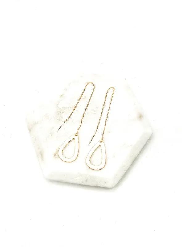 White Gold Teardrop Threader Minimalist Earrings by Baubles by B