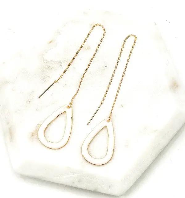 White Gold Teardrop Threader Minimalist Earrings by Baubles by B