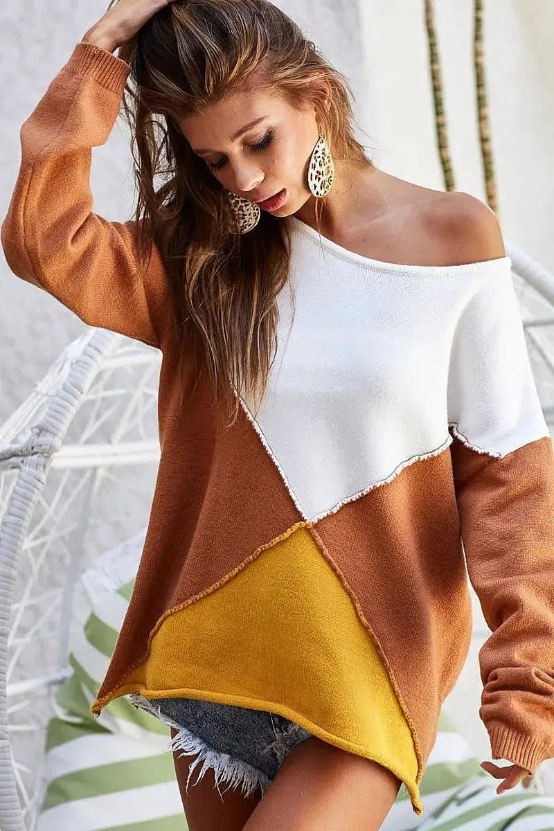 Color Block Geometric Sweater | BiBi by Trendsi