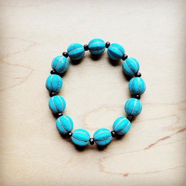 Turquoise Blue Melon Beaded Stretch Bracelet by The Jewelry Junkie