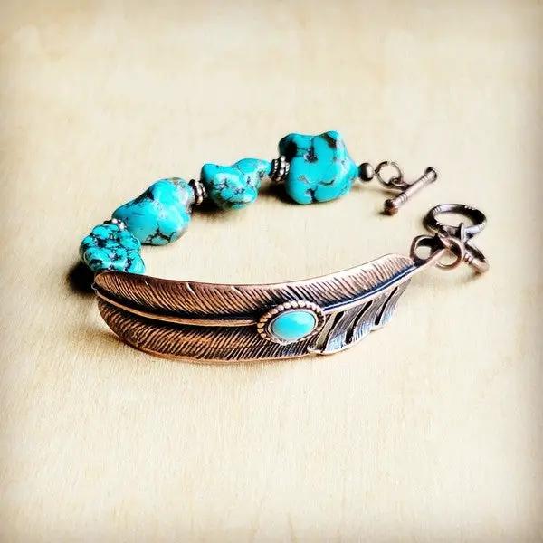 Turquoise Feather Beaded Bracelet by The Jewelry Junkie