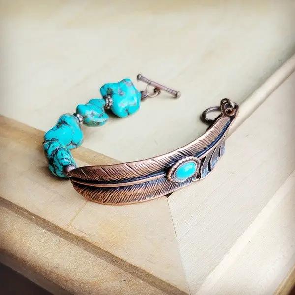 Turquoise Feather Beaded Bracelet by The Jewelry Junkie