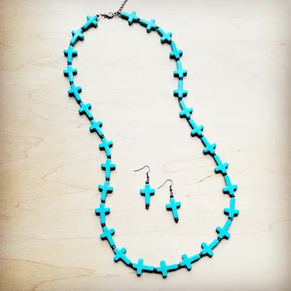 Blue Turquoise Cross Earrings by The Jewelry Junkie