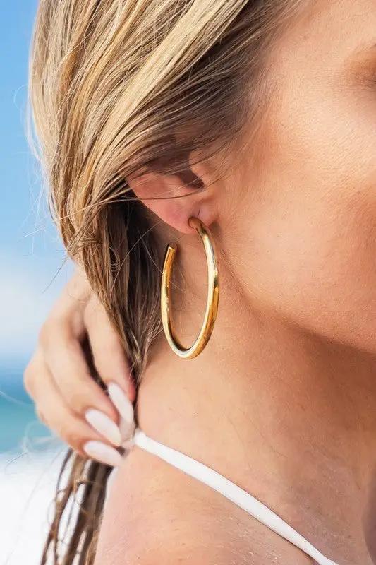 14K STAINLESS STEEL OPEN HOOP EARRINGS by Aili's Corner