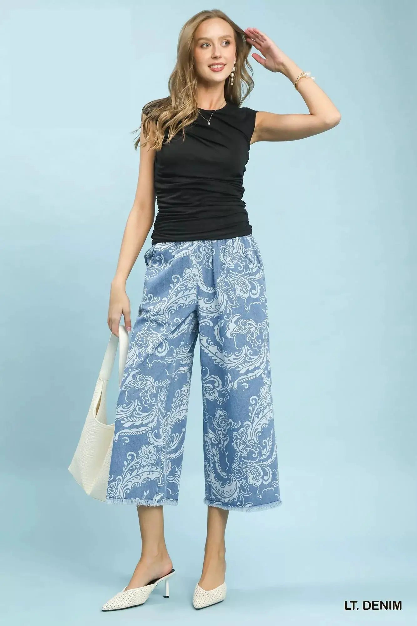 Stone Wash Wide Leg Crop Pants | Umgee by Trendsi