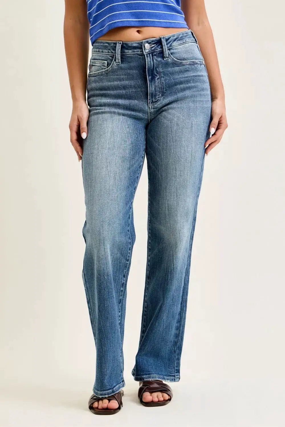 Mid Rise 90s Straight Jeans | Judy Blue by Trendsi
