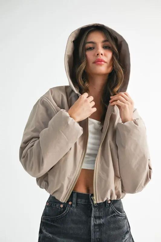 Cropped Hooded Zip-Up Puffer Jacket | Aemi + Co by Aemi + Co