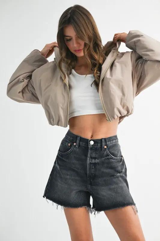 Cropped Hooded Zip-Up Puffer Jacket | Aemi + Co by Aemi + Co