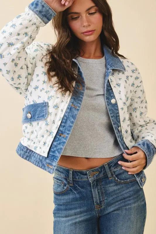 Floral Quilted Denim Trim Jacket | Aemi + Co by Aemi + Co