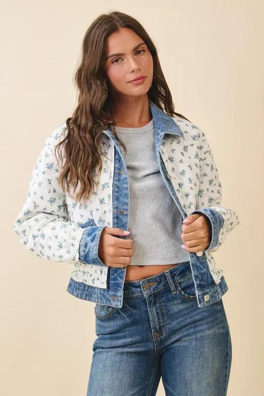 Floral Quilted Denim Trim Jacket | Aemi + Co by Aemi + Co