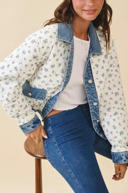 Floral Quilted Denim Trim Jacket | Aemi + Co by Aemi + Co