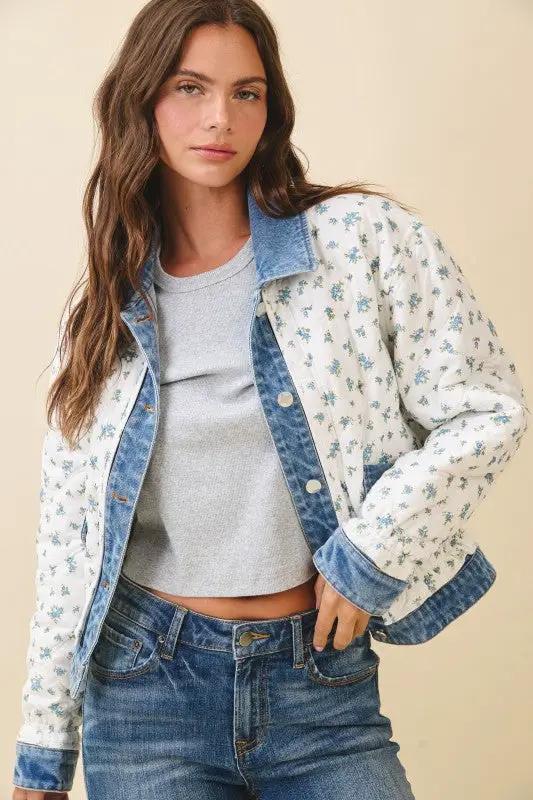 Floral Quilted Denim Trim Jacket | Aemi + Co by Aemi + Co