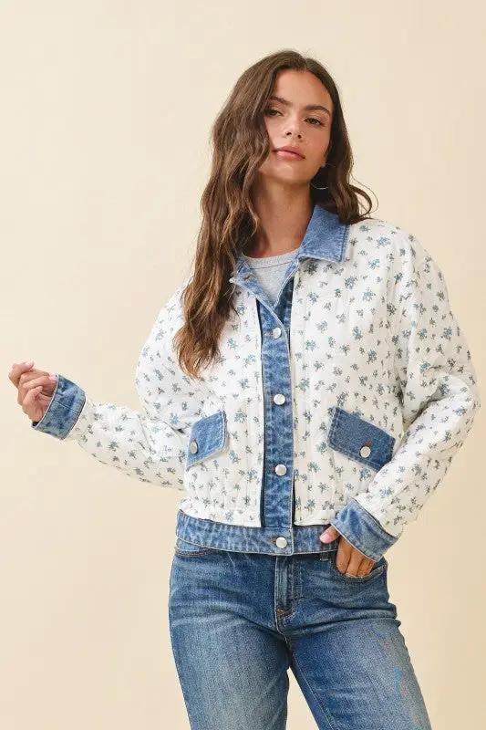 Floral Quilted Denim Trim Jacket | Aemi + Co by Aemi + Co