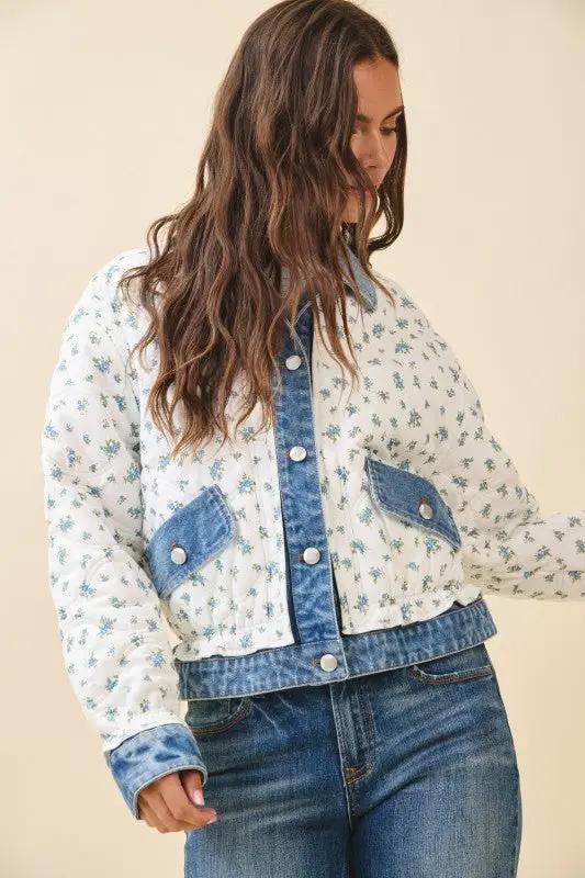 Floral Quilted Denim Trim Jacket | Aemi + Co by Aemi + Co