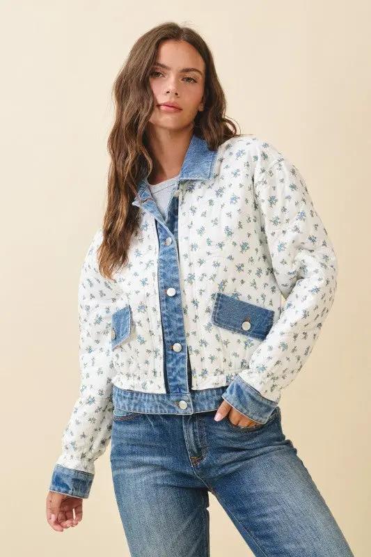 Floral Quilted Denim Trim Jacket | Aemi + Co by Aemi + Co