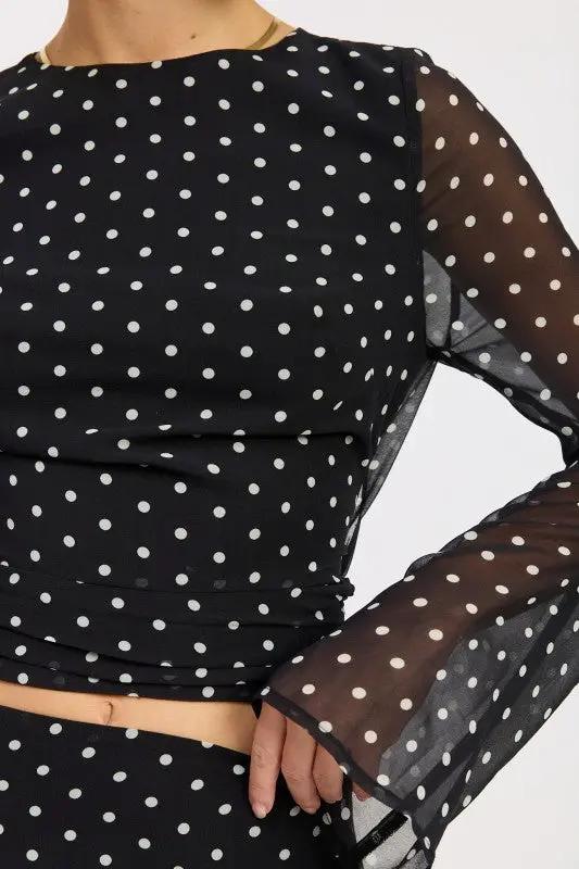 CROPPED POLKA DOT SHEER TOP WITH OPEN BACK TIE | Emory Park by Emory Park