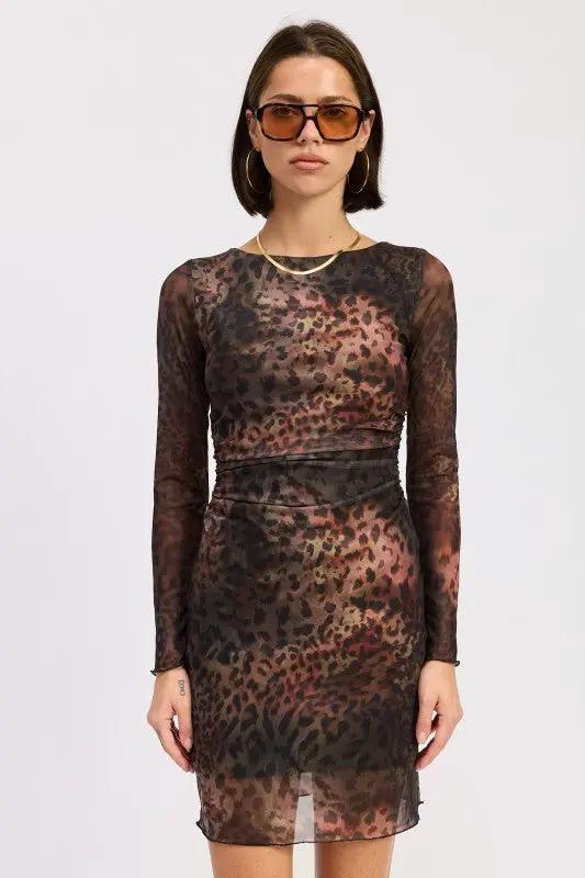 MINI OPEN BACK MESH ANIMAL PRINT DRESS | Emory Park by Emory Park